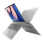 Silver Lenovo Ideapad Slim 3i laptop open showing keyboard and screen with sleek slim design