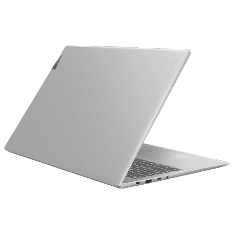 Silver Lenovo Ideapad Slim 5i laptop partially open showing keyboard and side ports