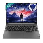 Open Lenovo Legion Slim 7i laptop with gaming wallpaper and full keyboard in dark gray