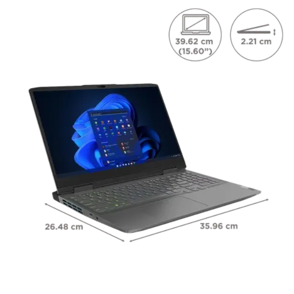 Lenovo LOQ Gaming laptop with 15.6 inch display, slim design, and visible ports and keyboard