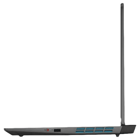 Side view of Lenovo LOQ Gaming laptop showing slim profile with cooling vents and extended antenna