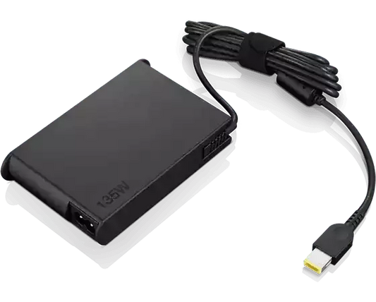 Lenovo Slim 135W AC Adapter with compact black design and attached power cable