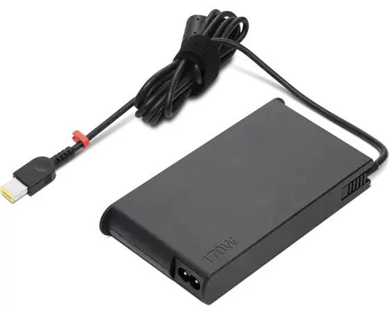 Lenovo Slim 170W AC Adapter in black with attached power cord and compact rectangular design