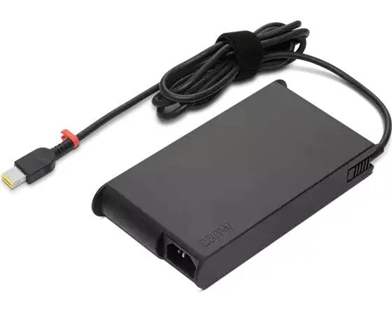 Lenovo Slim 230W AC Adapter black power charger with attached cable and rectangular design