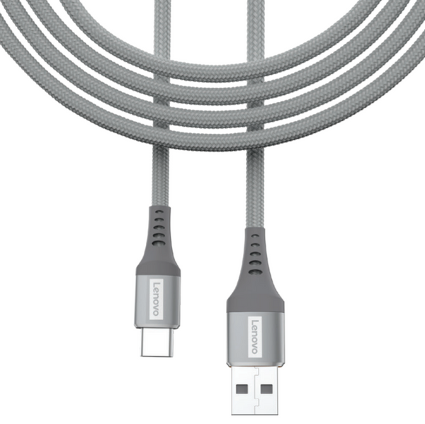 Lenovo USB C cable with braided design and USB A connector for durable fast charging