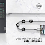 Lenovo USB C cable in gray braided design for data transfer and sync up to 480 mbps