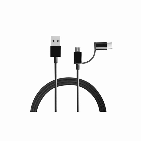 Redmi Mi 2-in-1 USB Type A to Type C cable with durable black design and dual connector functionality