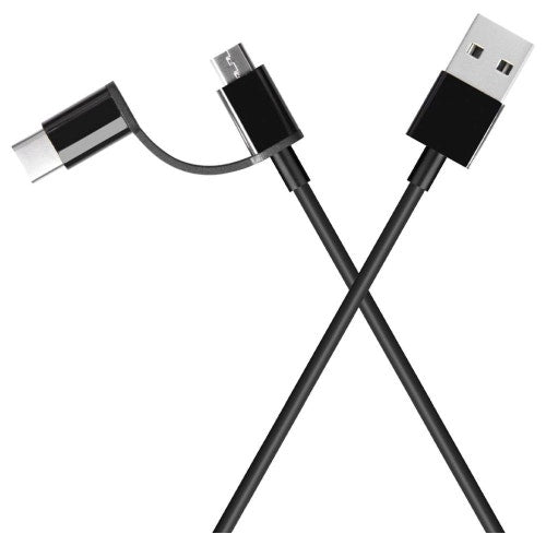 Redmi Mi 2-in-1 USB Type A to Type C cable in black with dual connectors for versatile charging