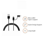 Redmi Mi 2-in-1 USB Type A to Type C cable with Micro USB and Type C support, quick charge, and 1m length