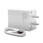Redmi Mi 67W fast charger with white power adapter and USB cable for quick charging