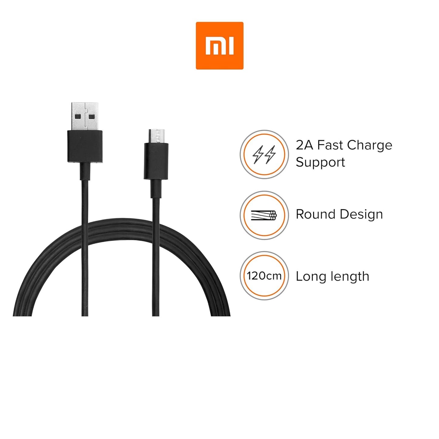 Redmi MI USB to Micro USB cable 120cm with 2A fast charge support and round design