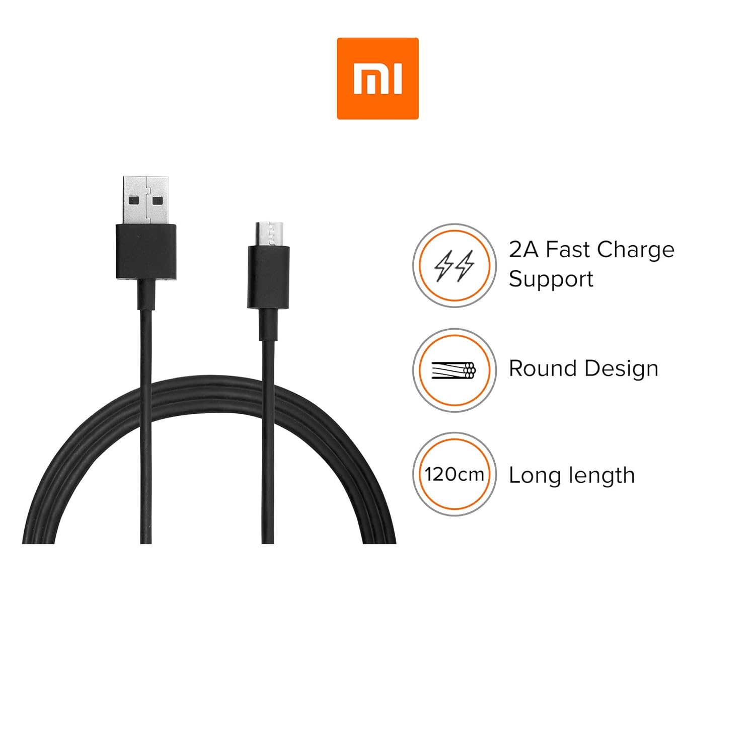 Redmi MI USB to Micro USB cable 120cm with 2A fast charge support and round design