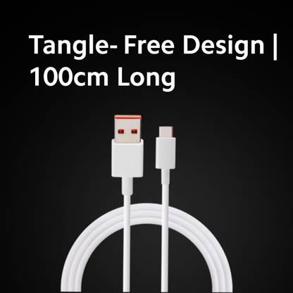 Redmi MI USB to Type-C cable with tangle-free design and 100cm length in white color