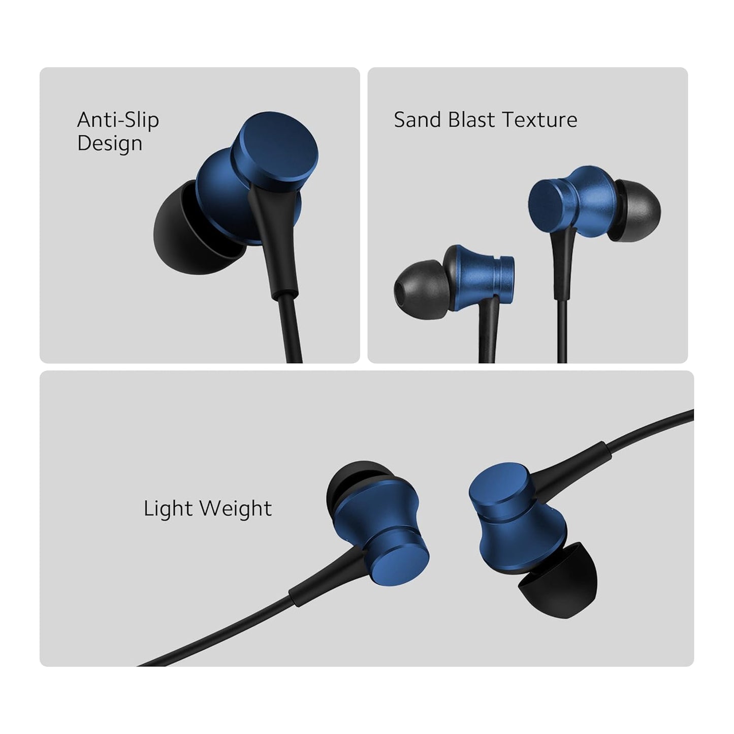 Redmi Mi wired earphones blue with anti-slip design sand blast texture and lightweight build