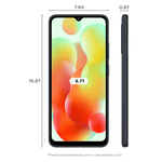 Redmi 12C 6GB RAM 128GB smartphone front and side view with 6.71 inch display dimensions