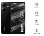Black Redmi 13 5G smartphone front and back view with dual sim 128GB storage and 1920x1080 display