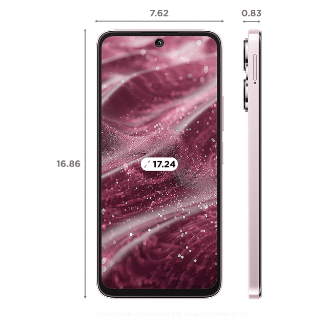 Redmi 13 5G smartphone front and side view with pink decorative screen and thin bezel design