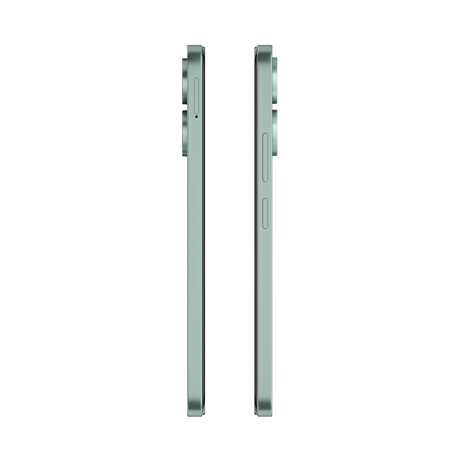 Side view of Redmi 13C 5G smartphone in green showing slim profile and button placement