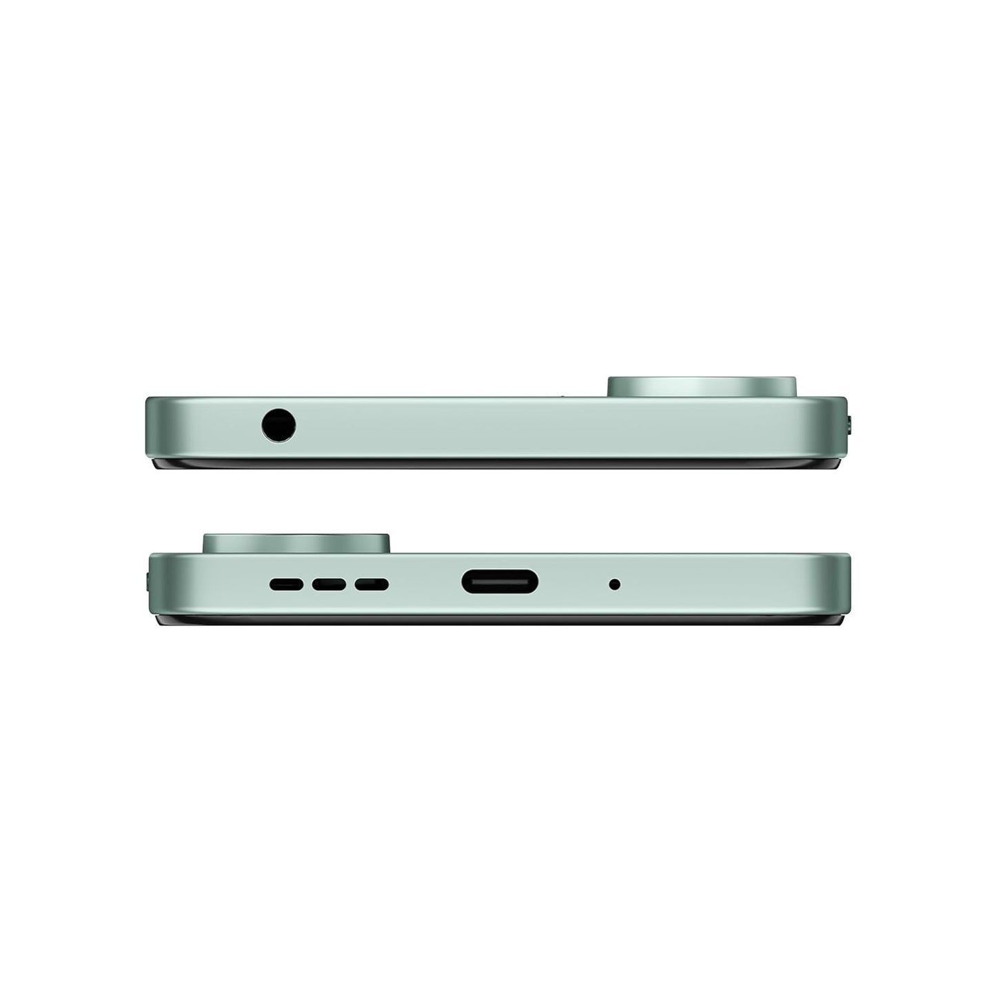 Side views of Redmi 13C 5G smartphone showing headphone jack and charging port in green