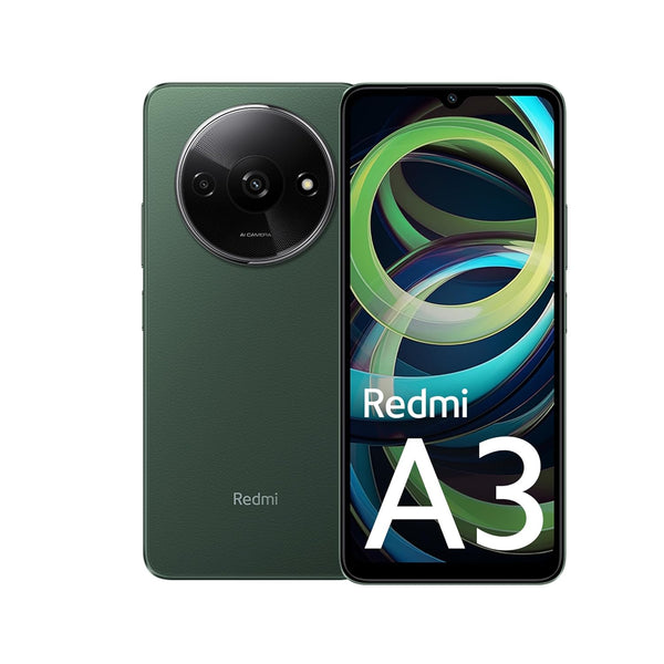 Redmi A3 6GB RAM 128GB smartphone with green back and dual rear cameras