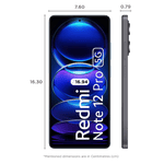Redmi Note 12 Pro 5G Glacier Black smartphone front and side view with screen dimensions shown