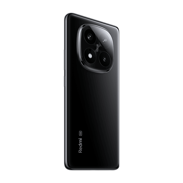 Black Redmi Note 14 Pro Plus 5G phone showing rear triple camera module and sleek design