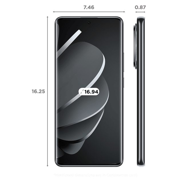 Front and side view of Redmi Note 14 Pro Plus 5G phone showing sleek design and dimensions