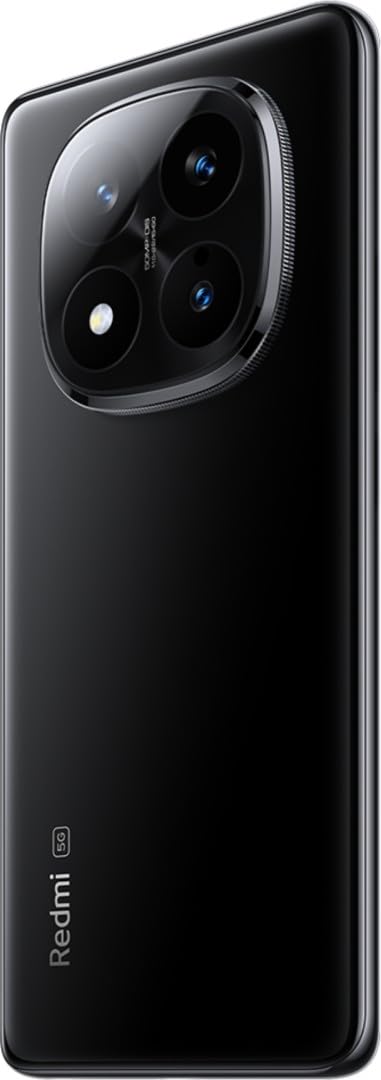 Black Redmi Note 14 Pro Plus 5G smartphone showing the rear triple camera setup and sleek design