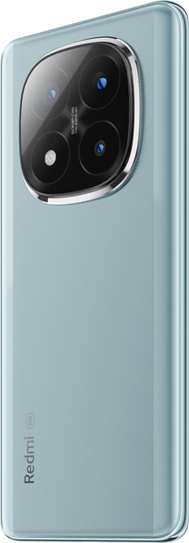Redmi Note 14 Pro Plus 5G smartphone in light blue showing rear quad camera setup and sleek design