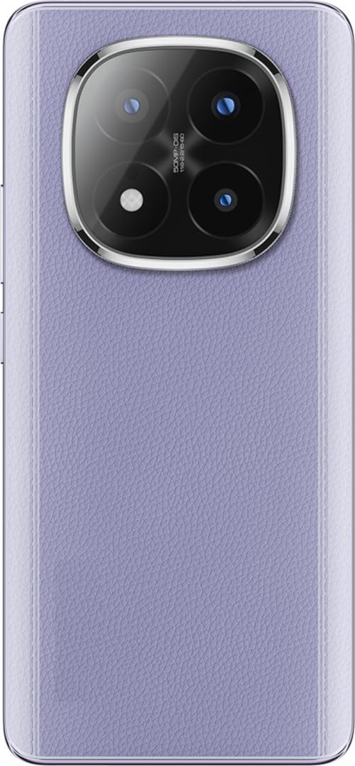 Purple Redmi Note 14 Pro Plus 5G smartphone showing rear triple camera setup with leather-textured back