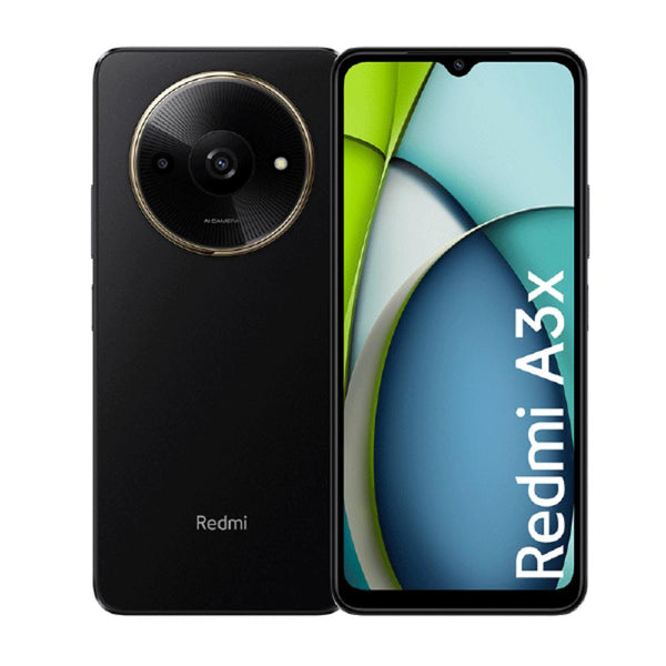 Redmi A3X smartphone in black showing front display and rear camera design Redmi A3X 4GB 64GB price