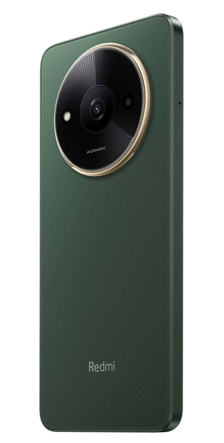 Redmi phone rear view in green with circular camera module highlighting Redmi A3X 4GB 64GB price