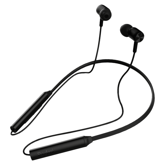 Redmi Sonic Bass 2 neckband wireless earphones in black with in-ear buds and flexible neck design