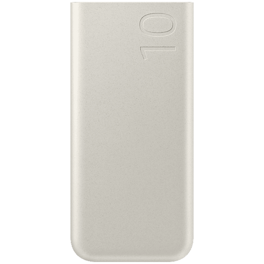 Sleek white Samsung 10000mAh power bank with minimalist design and smooth finish