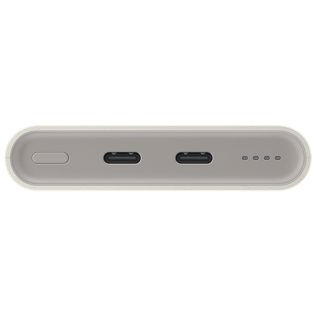 Samsung 10000mAh power bank with dual USB-C ports and LED battery indicator in a sleek design