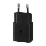 Black Samsung 15W fast charger with compact design and fast charging symbol for Samsung accessories