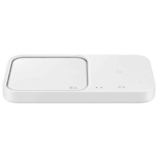 White Samsung 2-in-1 wireless charger with dual charging pads for compatible devices