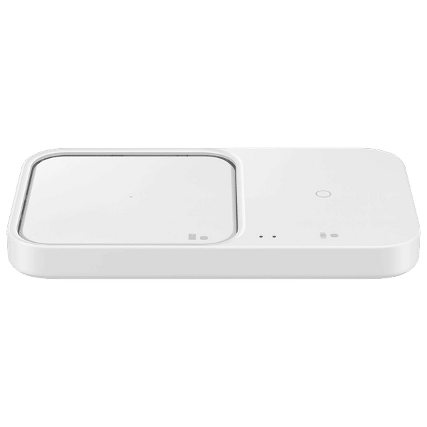 White Samsung 2-in-1 wireless charger with dual charging pads for compatible devices