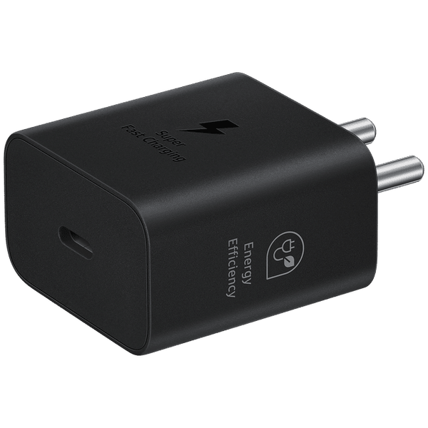 Black Samsung 25W Type C charger with fast charging and energy efficiency for Samsung devices