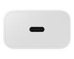 Close-up of Samsung 25W USB C charger white charging port on black background