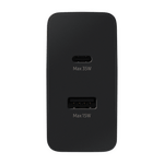 Samsung 35W USB C charger in black with USB-C and USB-A ports for fast charging