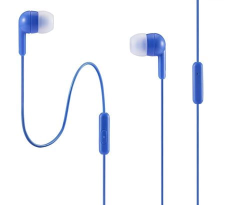 Blue Samsung EHS64 earphones with in-line microphone and control button for clear audio
