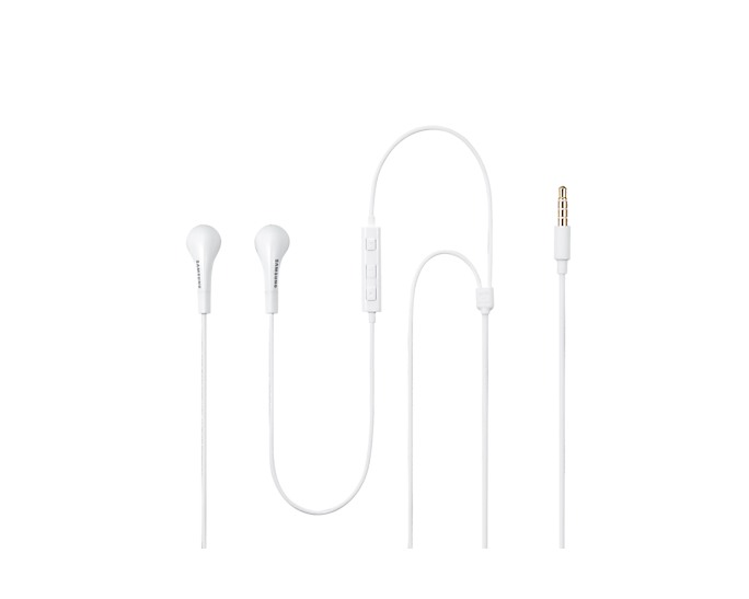 White Samsung EHS64 earphones with in-line remote and 3.5mm audio jack for Samsung accessories