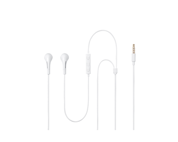 White Samsung EHS64 earphones with in-line remote and 3.5mm audio jack for Samsung accessories