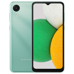 Samsung Galaxy A03 Core smartphone in green showing front display and rear camera