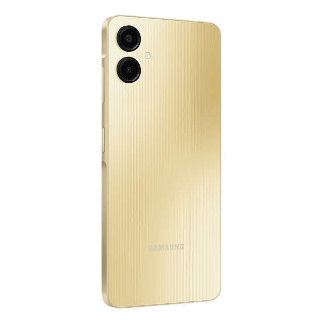 Samsung Galaxy A06 4GB 128GB Gold smartphone showing rear dual camera and sleek design
