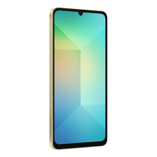 Samsung Galaxy A06 4GB 128GB Gold smartphone with large display and slim bezel design