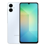 Samsung Galaxy A06 4GB 128GB Gold phone showing front screen and white textured back with dual cameras