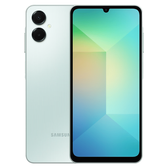 Samsung Galaxy A06 4GB 128GB Gold smartphone front and back view with dual cameras and gradient display