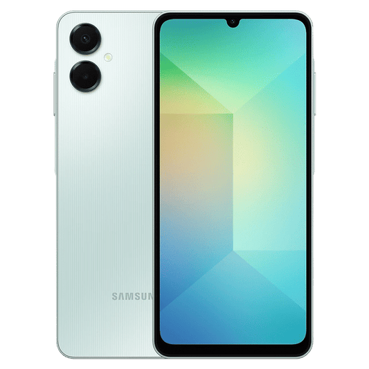 Samsung Galaxy A06 4GB 128GB Gold smartphone front and back view with dual cameras and gradient display